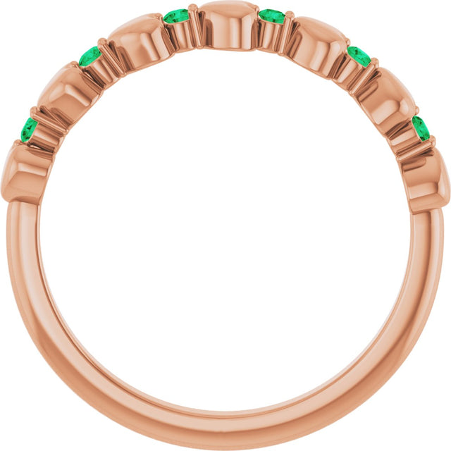 14K Gold Round Natural Emerald Accented Stackable Heart Ring - Rose Gold - view 2