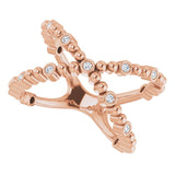 14K Gold Round Natural Diamond Beaded Negative Space Ring - Rose Gold - view 5