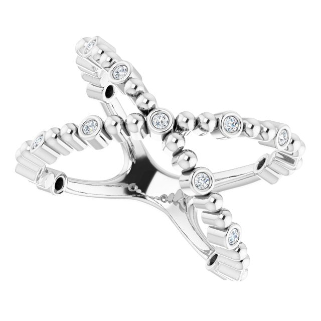 Platinum Round Natural Diamond Beaded Negative Space Ring - view 5