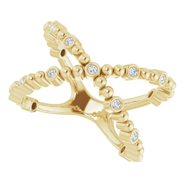 14K Gold Round Natural Diamond Beaded Negative Space Ring - Yellow Gold - view 5