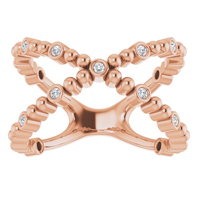 14K Gold Round Natural Diamond Beaded Negative Space Ring - Rose Gold - view 3