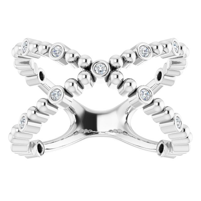 14K Gold Round Natural Diamond Beaded Negative Space Ring - White Gold - view 3