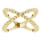 14K Gold Round Natural Diamond Beaded Negative Space Ring - Yellow Gold - view 3
