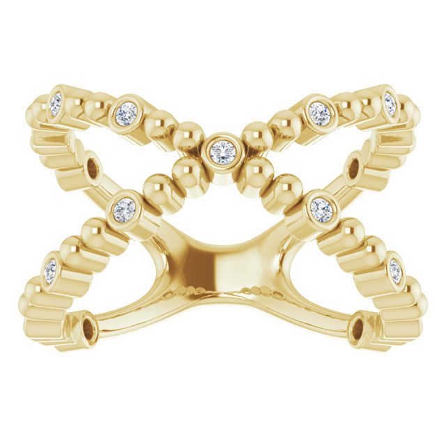 14K Gold Round Natural Diamond Beaded Negative Space Ring - Yellow Gold - view 3