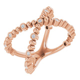 14K Gold Round Natural Diamond Beaded Negative Space Ring - Rose Gold