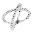 14K Gold Round Natural Diamond Beaded Negative Space Ring - White Gold
