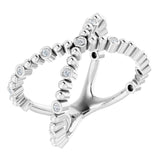 14K Gold Round Natural Diamond Beaded Negative Space Ring - White Gold