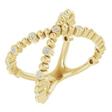 14K Gold Round Natural Diamond Beaded Negative Space Ring - Yellow Gold