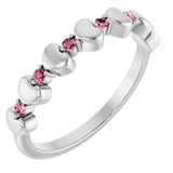 14K Gold Round Natural Pink Tourmaline Accented Stackable Heart Ring - White Gold
