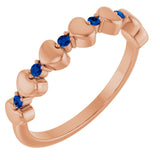 14K Gold Round Natural Blue Sapphire Accented Stackable Heart Ring - Rose Gold