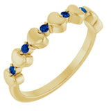 14K Gold Round Natural Blue Sapphire Accented Stackable Heart Ring - Yellow Gold