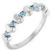 Platinum Round Natural Aquamarine Accented Stackable Heart Ring