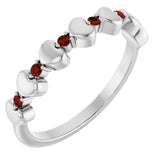 Platinum Round Natural Mozambique Garnet Accented Stackable Heart Ring