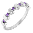 Platinum Round Natural Amethyst Accented Stackable Heart Ring