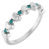 14K Gold Round Natural Alexandrite Accented Stackable Heart Ring - White Gold