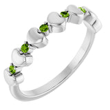 14K Gold Round Natural Peridot Accented Stackable Heart Ring - White Gold