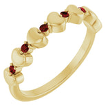 14K Gold Round Natural Mozambique Garnet Accented Stackable Heart Ring - Yellow Gold
