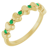 14K Gold Round Natural Emerald Accented Stackable Heart Ring - Yellow Gold