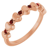 14K Gold Round Natural Mozambique Garnet Accented Stackable Heart Ring - Rose Gold