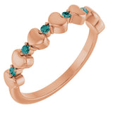 14K Gold Round Natural Alexandrite Accented Stackable Heart Ring - Rose Gold