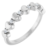 14K Gold Round Natural Diamond Accented Stackable Heart Ring - White Gold
