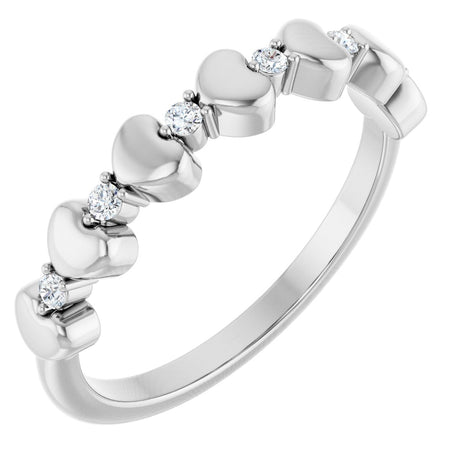 14K Gold Round Natural Diamond Accented Stackable Heart Ring - White Gold