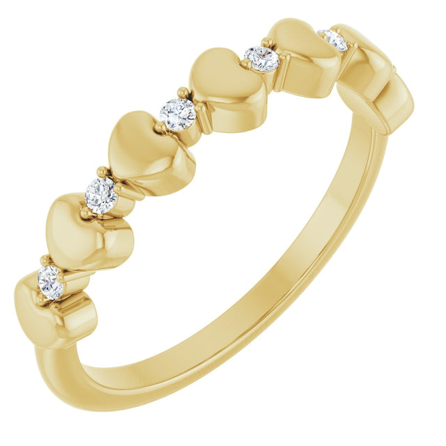 14K Gold Round Natural Diamond Accented Stackable Heart Ring - Yellow Gold