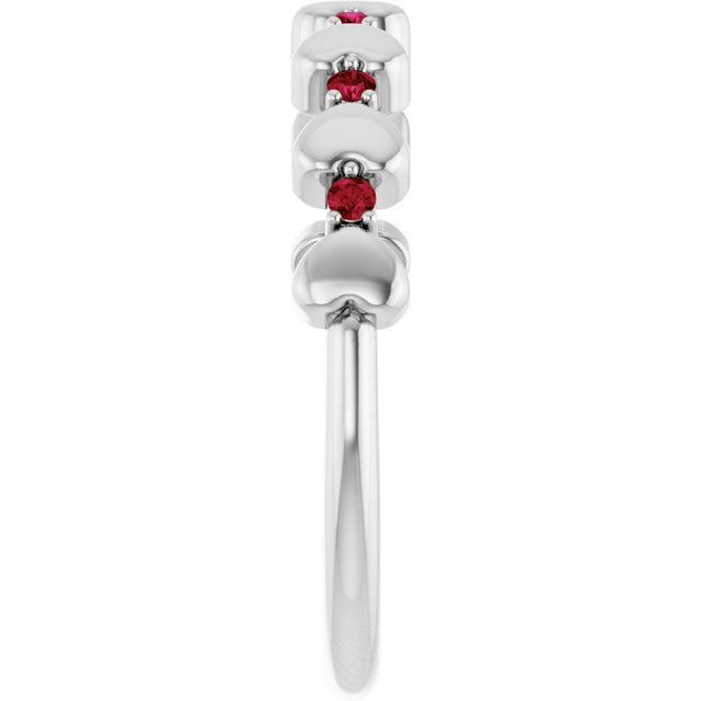 14K Gold Round Natural Ruby Accented Stackable Heart Ring - White Gold - view 4