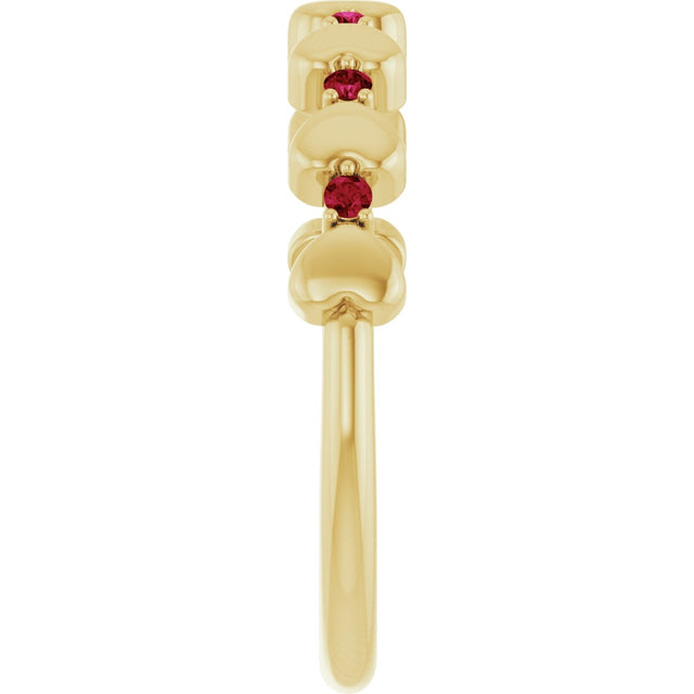 14K Gold Round Natural Ruby Accented Stackable Heart Ring - Yellow Gold - view 4