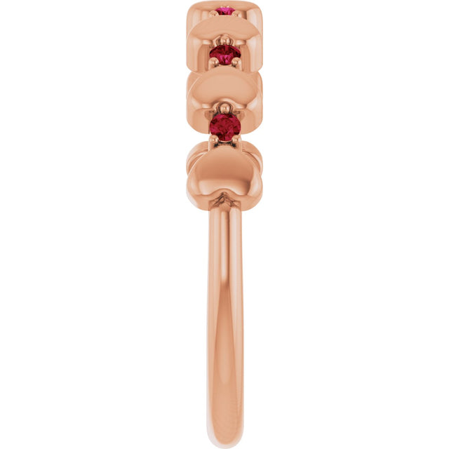 14K Gold Round Natural Ruby Accented Stackable Heart Ring - Rose Gold - view 4