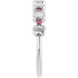 Platinum Round Natural Pink Tourmaline Accented Stackable Heart Ring - view 4