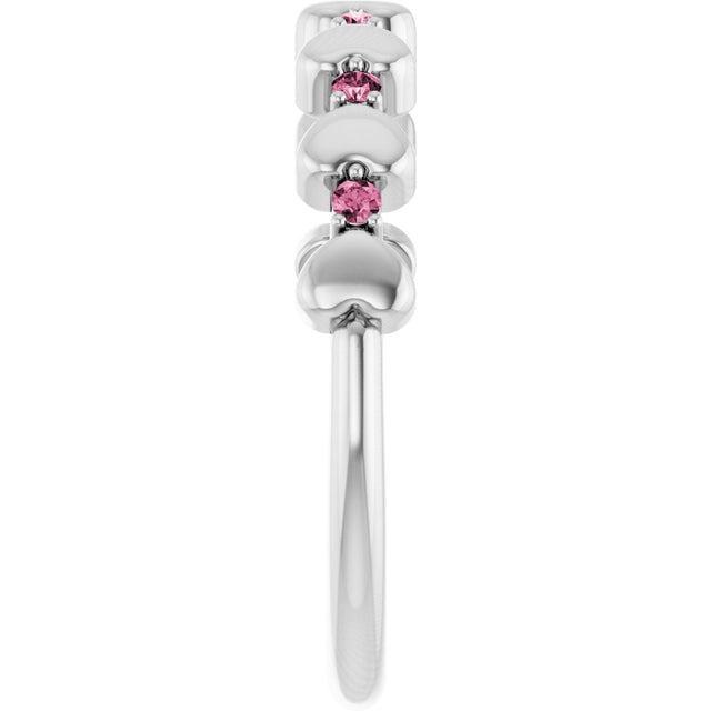 Platinum Round Natural Pink Tourmaline Accented Stackable Heart Ring - view 4
