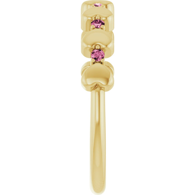 14K Gold Round Natural Pink Tourmaline Accented Stackable Heart Ring - Yellow Gold - view 4