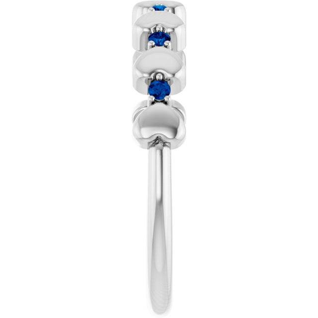 14K Gold Round Natural Blue Sapphire Accented Stackable Heart Ring - White Gold - view 4