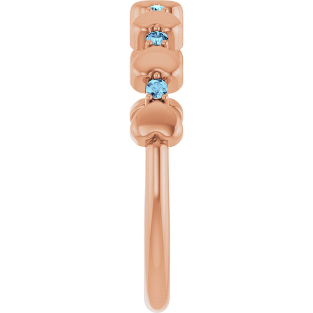14K Gold Round Natural Aquamarine Accented Stackable Heart Ring - Rose Gold - view 4