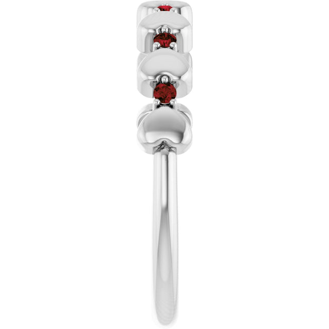 Platinum Round Natural Mozambique Garnet Accented Stackable Heart Ring - view 4