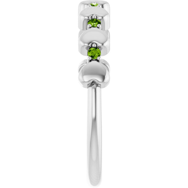 14K Gold Round Natural Peridot Accented Stackable Heart Ring - White Gold - view 4