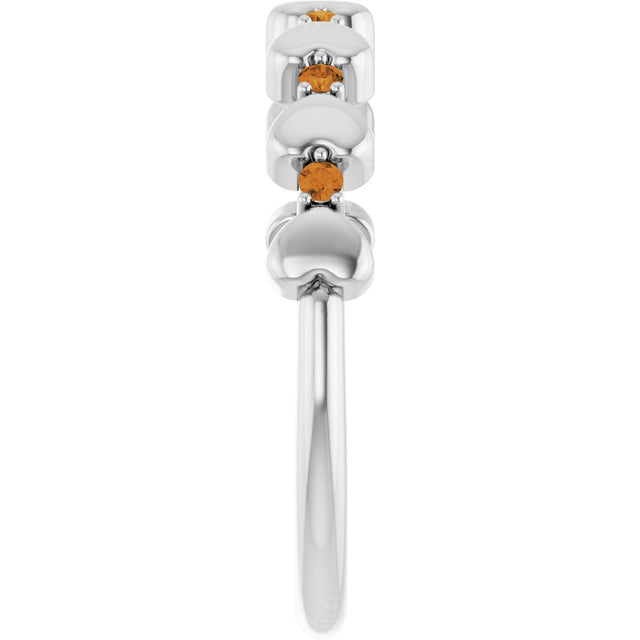 Platinum Round Natural Citrine Accented Stackable Heart Ring - view 4