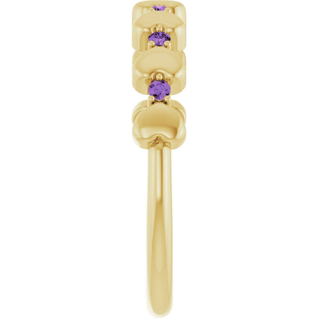 14K Gold Round Natural Amethyst Accented Stackable Heart Ring - Yellow Gold - view 4