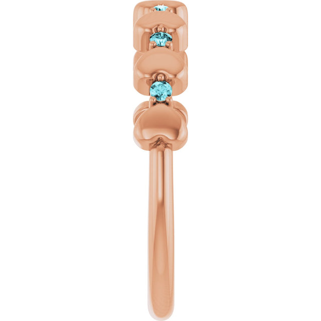 14K Gold Round Natural Blue Zircon Accented Stackable Heart Ring - Rose Gold - view 4