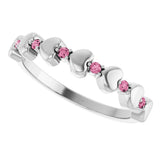 Platinum Round Natural Pink Tourmaline Accented Stackable Heart Ring - view 5