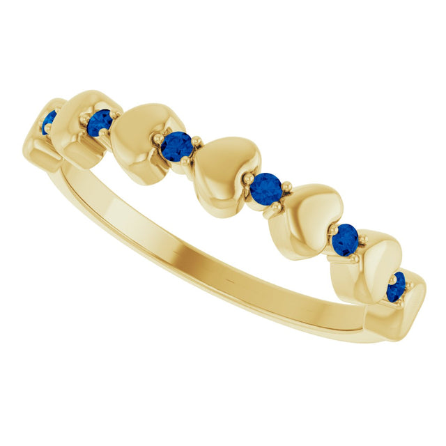 14K Gold Round Natural Blue Sapphire Accented Stackable Heart Ring - Yellow Gold - view 5