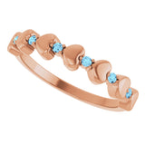 14K Gold Round Natural Aquamarine Accented Stackable Heart Ring - Rose Gold - view 5
