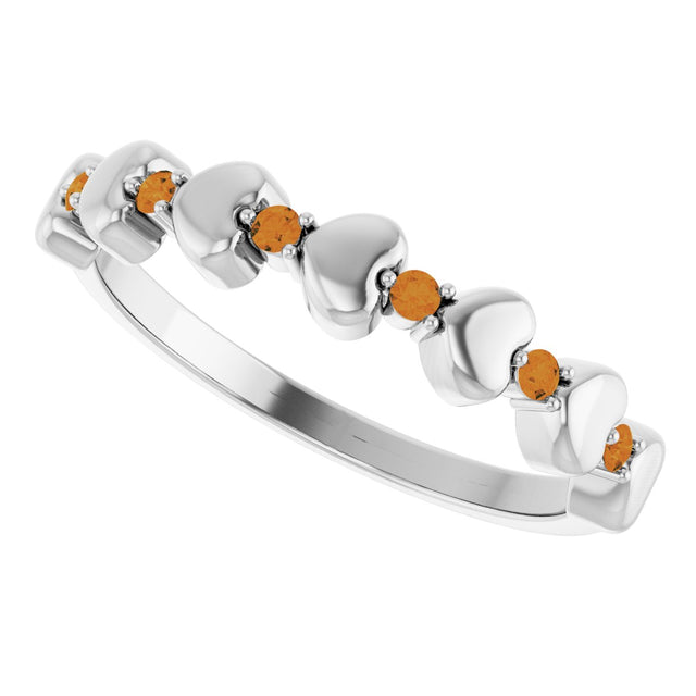 Platinum Round Natural Citrine Accented Stackable Heart Ring - view 5