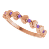 14K Gold Round Natural Amethyst Accented Stackable Heart Ring - Rose Gold - view 5