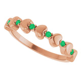 14K Gold Round Natural Emerald Accented Stackable Heart Ring - Rose Gold - view 5