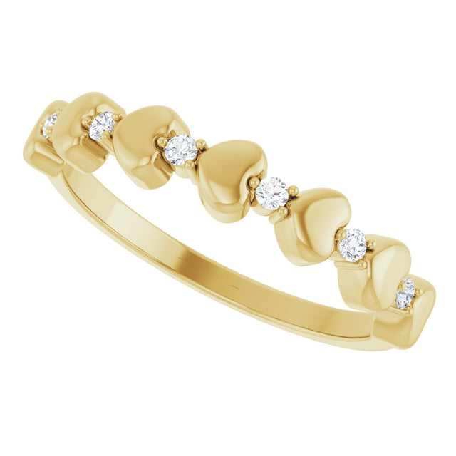 14K Gold Round Natural Diamond Accented Stackable Heart Ring - Yellow Gold - view 5