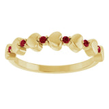 14K Gold Round Natural Ruby Accented Stackable Heart Ring - Yellow Gold - view 3
