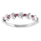 14K Gold Round Natural Pink Tourmaline Accented Stackable Heart Ring - White Gold - view 3