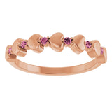 14K Gold Round Natural Pink Tourmaline Accented Stackable Heart Ring - Rose Gold - view 3